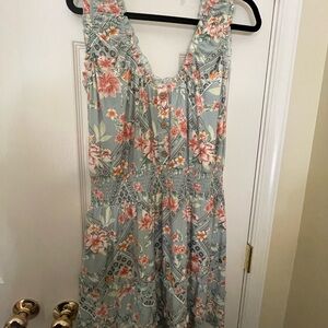 No Boundaries Floral Sleeveless Romper in Light Sage Green and Coral